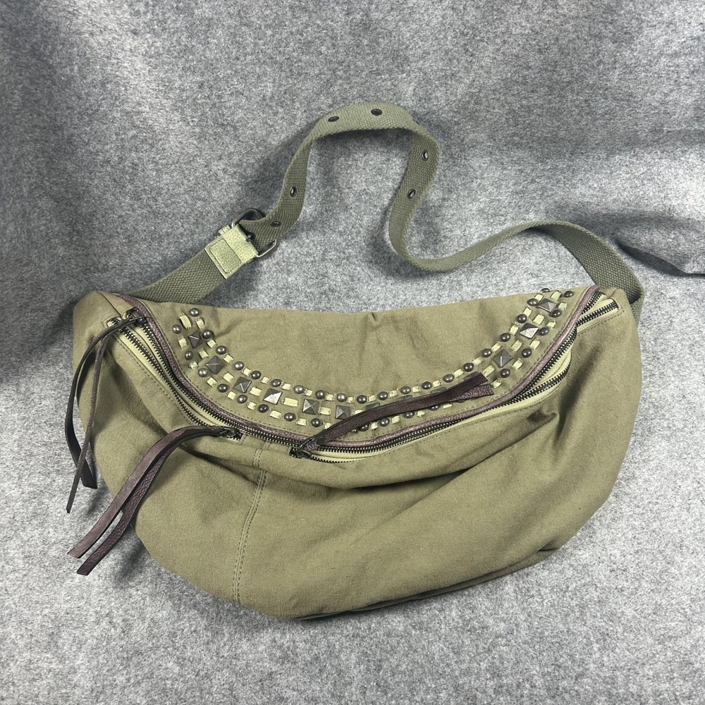 Free People Olive Green Canvas Studded Crossbody Bag